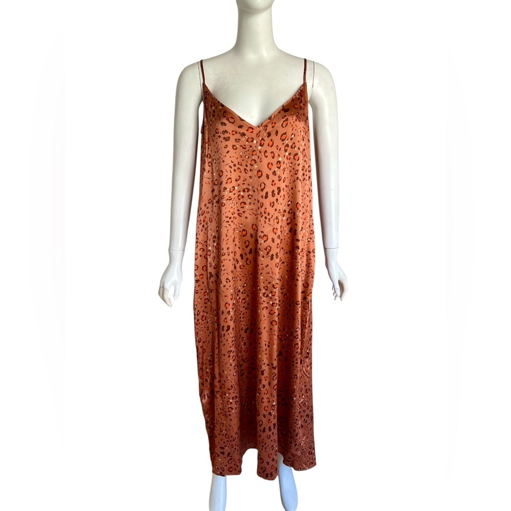 Scanlan Theodore Women Leopard Print Slip Midi Dress Orange Silk Sz 8 US Luxury - Picture 4 of 12